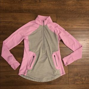 Under Armour Womens 1/2 Zip Top Size M Pink/Gray Cold Gear Zip Pockets Running